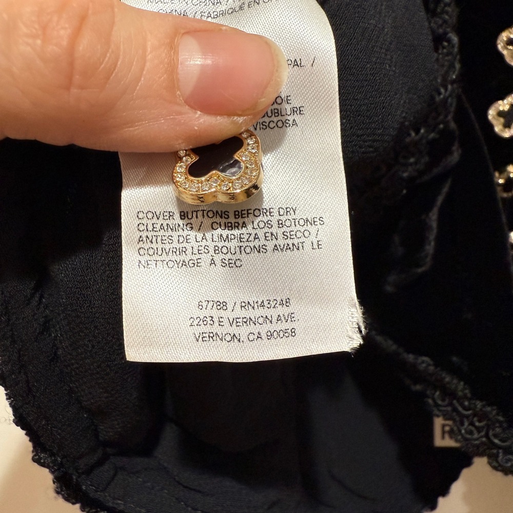 Reformation Minna Black Velvet Tank Top Lace Trim Decorative Button 10 Chic NWT - Picture 11 of 11